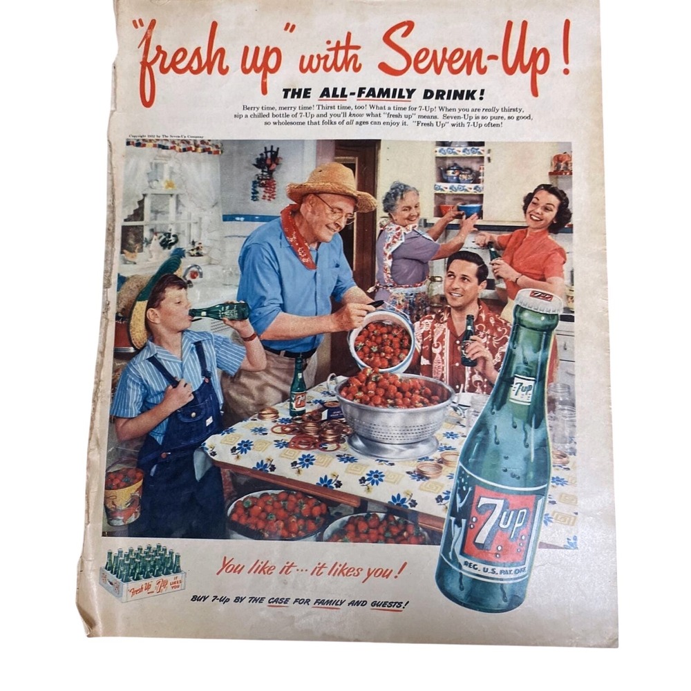 Vintage 1952 7 Up and Lucky Strike Print Ad Retro Kitchen Decor